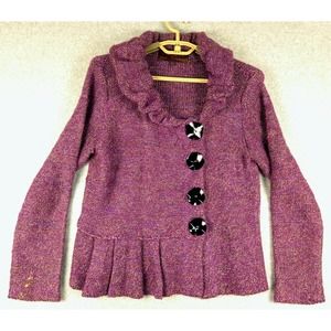 Adieu by Philip & Jane‎ Gordon Knit Cardigan Ruffle Trim Button Front L